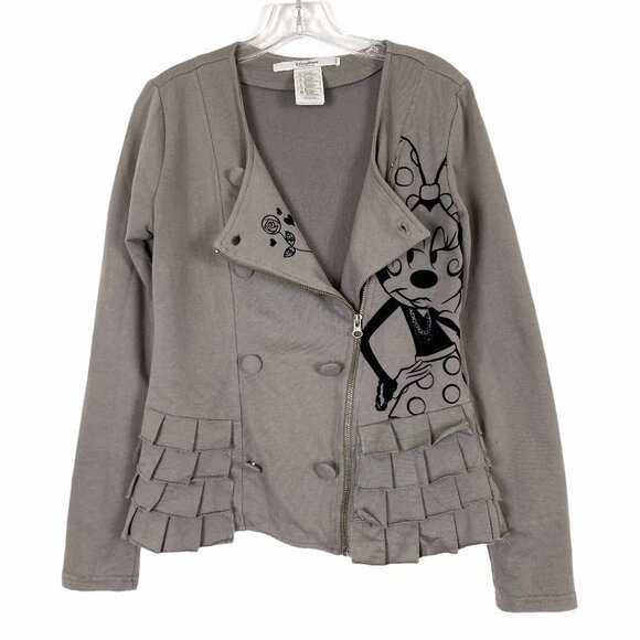 Disney Parks Minnie Mouse Paris Jacket Gray Ruffle Peplum Zip XS - Picture 2 of 9